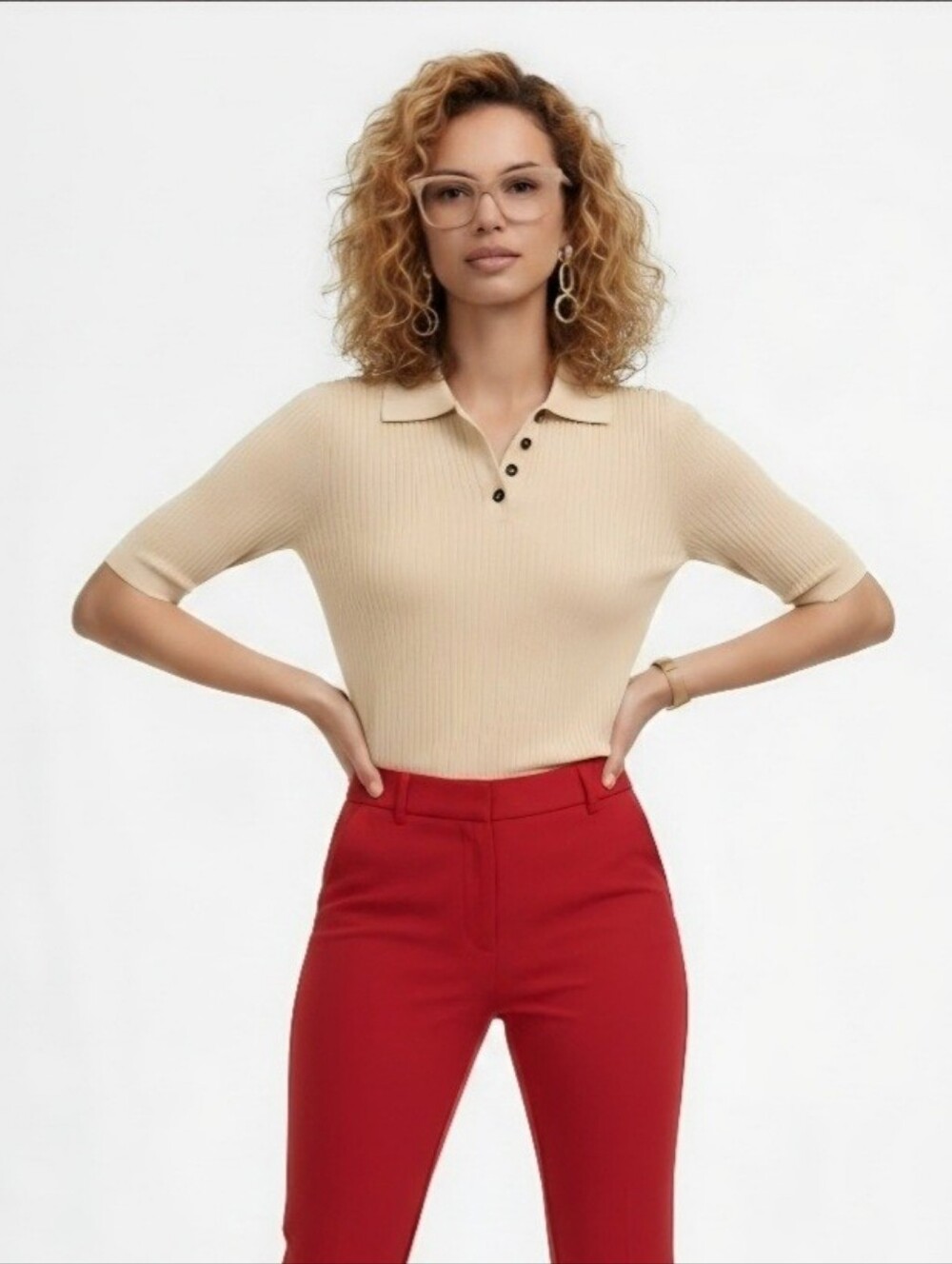 Madewell Women Cream Short-Sleeve Ribbed Polo Sweater Size S.